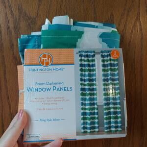 Huntington Home Room darkening window panels curtains Blue and green striped